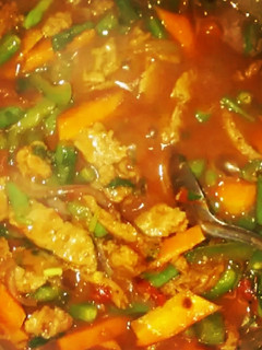 A picture of Fantastic soya chunks frenchbeans stew with plain rice.
