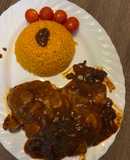 Chuletas de cerdo con salsa de uvas pasas