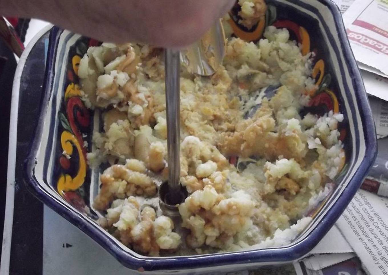 Puré de papa, camote y mantequilla de cacahuete