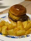 Burger with Patatas Bravas