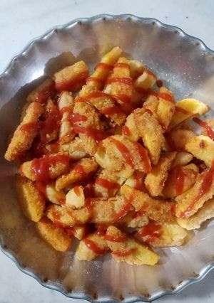 عکسی از دستور سیب زمینی سوخاری بدون آرد سوخاری😍🍟