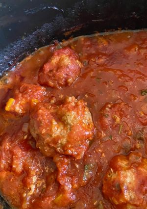 A picture of Turkey Meatballs in tomato sauce (dairy free).