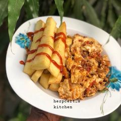 A picture of Yam and scramble Eggs.