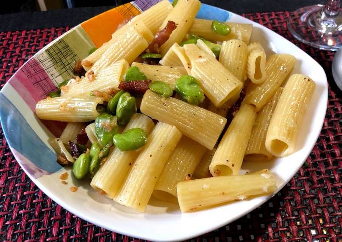 Pasta guanciale fave e pecorino Receta de Macarena Sánchez ...