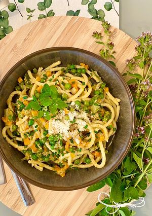 Une photo de Pâtes Primavera au pesto de pistaches