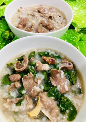 Hình của món Cháo “thả tim” ❣️❤️💔 và tía tô cuối tuần.