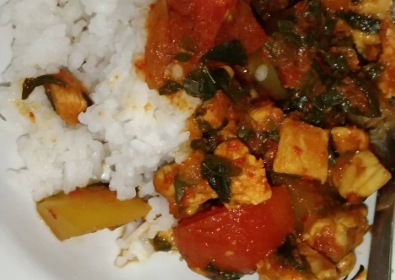 Balado Ayam Tempe Kentang Daun kelor tanpa minyak
