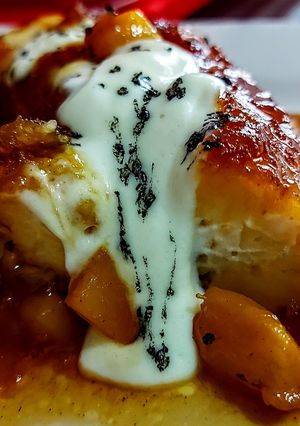 Una foto de MIEL de Mangos🥭y Plátano🍌rellena, a la Sal Negra de Hawai..!😛