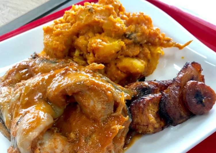 Yam porriage,soft dodo and catfish