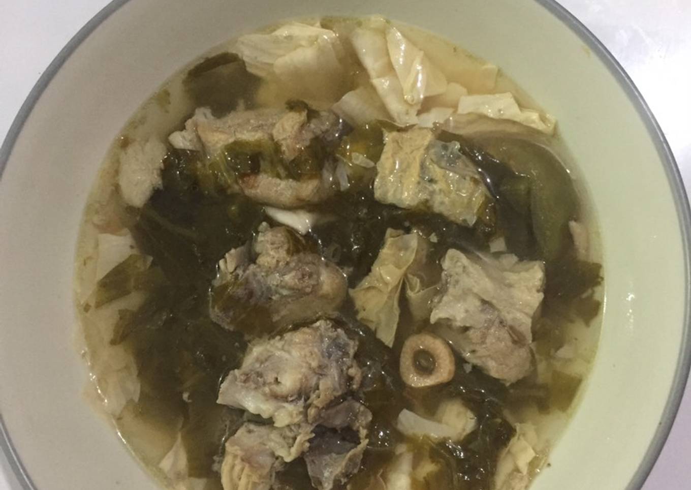 Baikut sayur asin tanpa presto(non halal) resep by my supermom