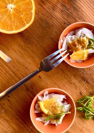 Une photo de Salade de fenouil et sauce à l’orange-échalote-moutarde