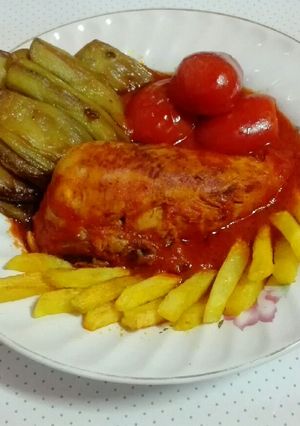 عکسی از دستور گیزاتما مرغ و بادمجان و گوجه و سیب زمینی