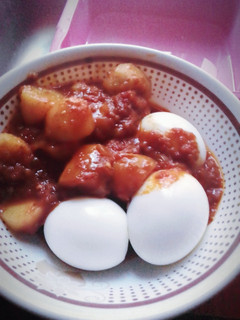 A picture of Irish Potatoes sauce & egg.
