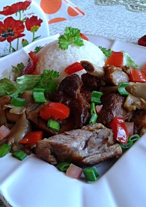Vörösboros, laskagombás sült sertés oldalas recept fotója