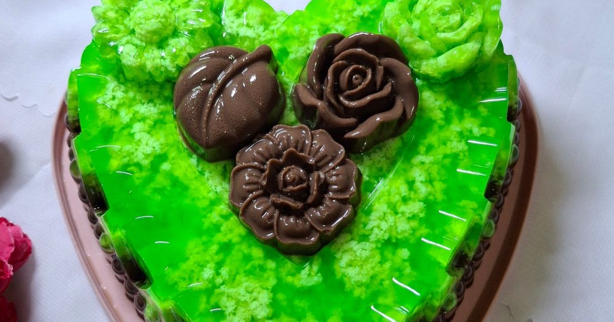 Puding Love Lumut Pandan Lapis Coklat