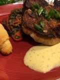 Paprika Pork Chops w/ Peach Mint Purée & Creamy Coconut Curry Lentils
