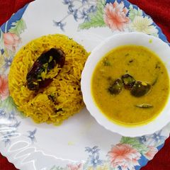 Sprouted beans khichdi with kadhi A picture of Sprouted beans khichdi with kadhi.