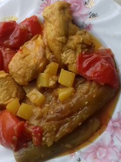عکسی از دستور خوراک بادمجان با مرغ