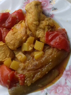 عکسی از دستور خوراک بادمجان با مرغ
