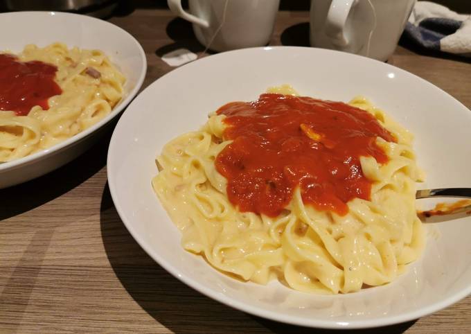 Recipe of Perfect Tagliatelle With Carbonara/Tomato Sauce