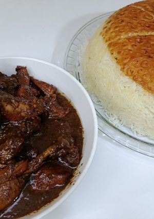 عکسی از دستور فسنجان با ته‌دیگ نان لواش