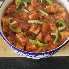 A picture of Snack Of Cottage Cheese Tossed In Spicy Red Chilli Sauce (Paneer Starter Dry Chilli Paneer).