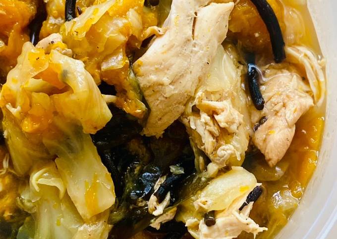 Simple Way to Prepare Homemade Pumpkin Cabbage Chicken Stew (Made in Rice Cooker)