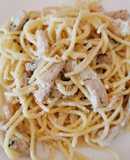 Espaguetis a mi manera Y (con gambas y lomo)