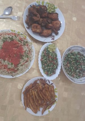 صورة لوصفة مكرونه مع دجاج البروستد🍝🍗