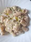 Pasta limone, porri e piselli