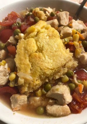 A picture of Chicken vegetable soup for a rainy day.