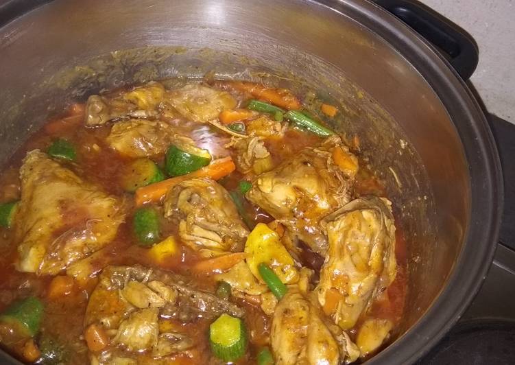 Steps to Make Speedy Spicy chicken with vegetable stew