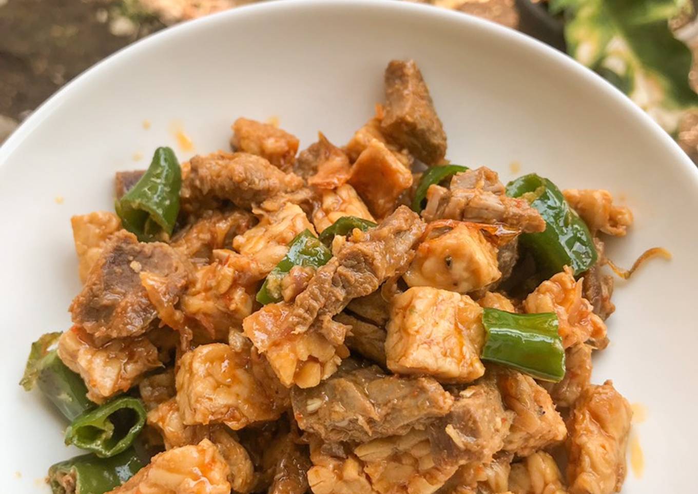 Tempe dan sesetan sapi masak kecap