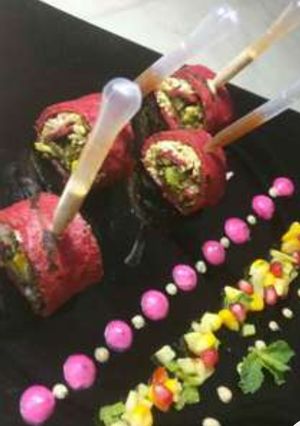 A picture of Red velvet roulade.