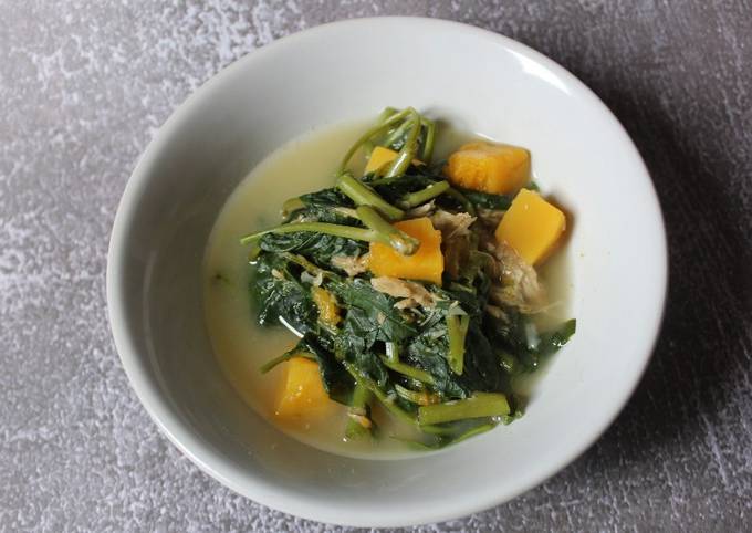 Resep: Labu kuning kangkung masak lemak kaldu jamur Rumahan
