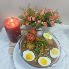 A picture of Chicken with chickpea eggs 🥚murg choly with eggs.