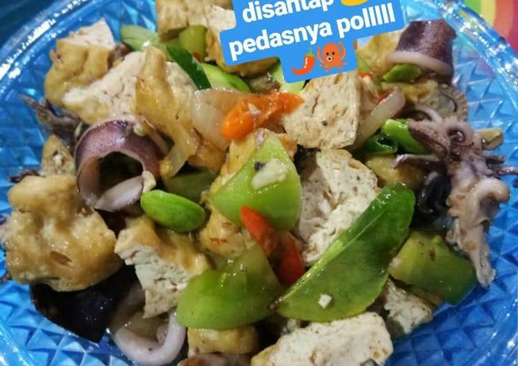 Bumbu Menyiapkan Cumi tumis pete tahu enak dan pedas 😋 yang enak