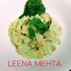 A picture of Lentil Fettuccine with cheesy coriander pesto.