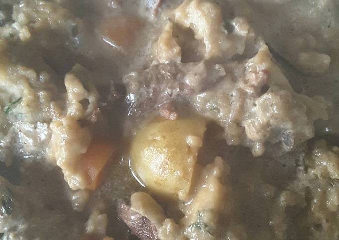 Rich beef stew with dumplings