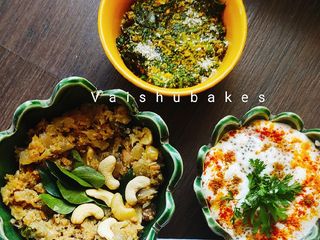 Indian Keto Meal: Cauliflower Upma/ Palak Pachadi/ Chia Raita