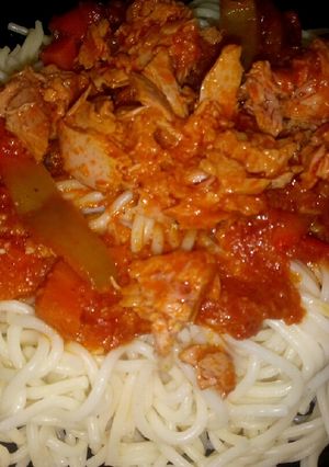 A picture of Pasta with Tomato Sauce and Tuna.