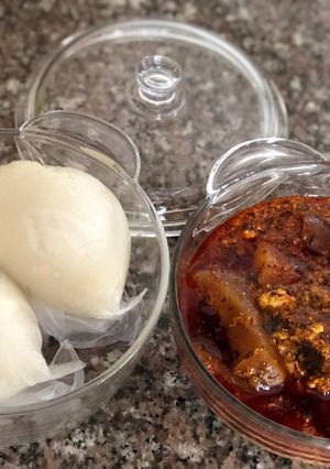 A picture of Pounded Yam And Egusi Soup.