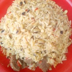 Jollofrice with beans A picture of Jollofrice with beans.