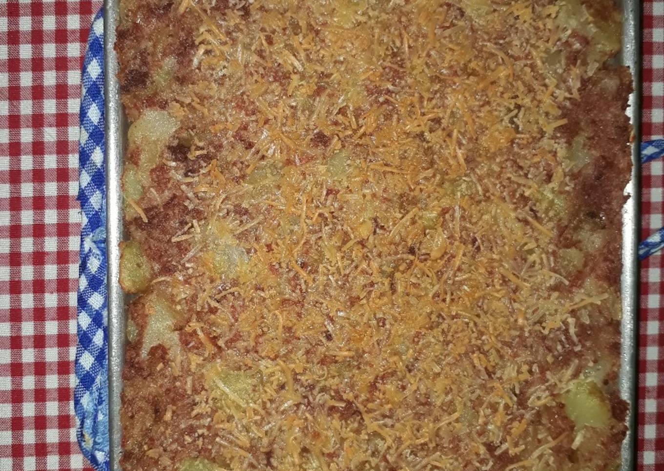 Baked Macaroni Kornet With Mashed Potato and Melted Cheese