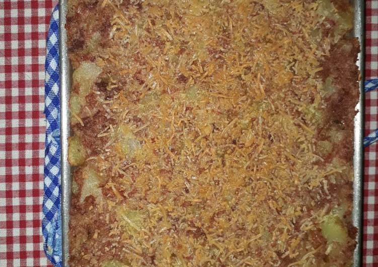 Baked Macaroni Kornet With Mashed Potato and Melted Cheese