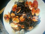 Mediterranean black pasta with clams, just delicious!