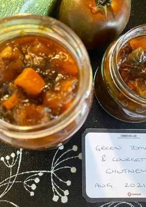 A picture of Green Tomato & Courgette Chutney - Summer in a Jar 🌻.