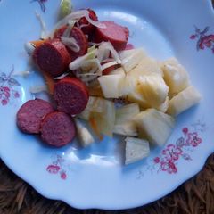 A picture of Pineapple with smokies#authormarathon.