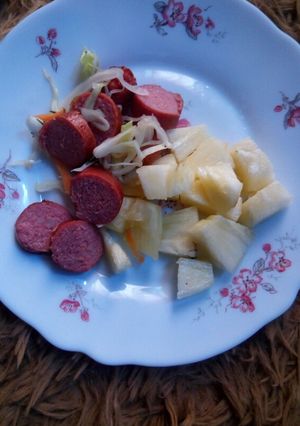 A picture of Pineapple with smokies#authormarathon.