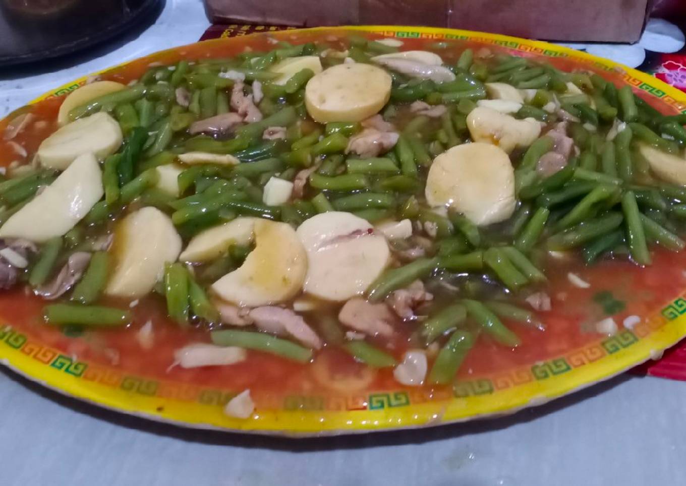 Buncis Saos Tiram Dengan Ayam dan Sapo Tahu